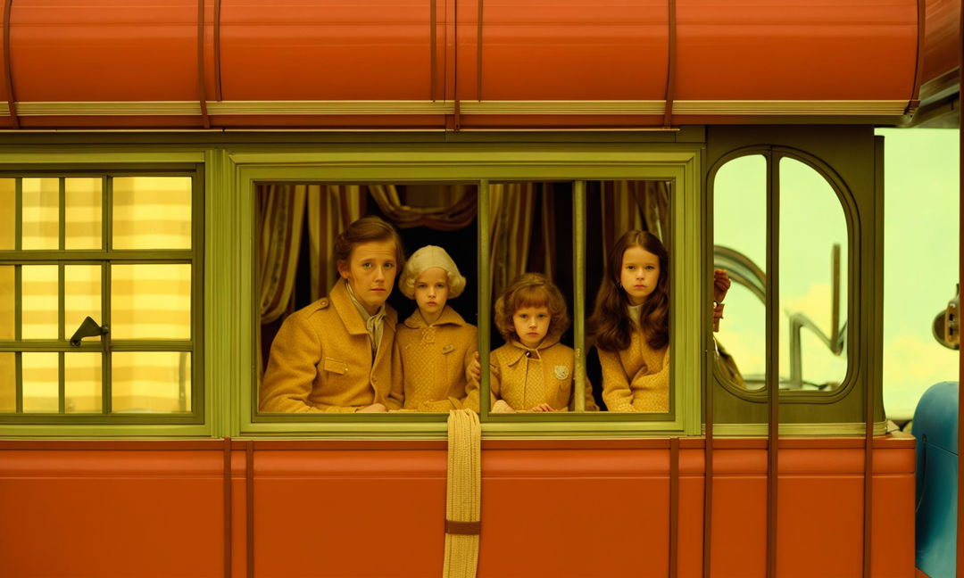 Wes Anderson Poster, a girl and her family, van