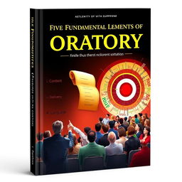 Book cover design featuring the five fundamental elements of oratory