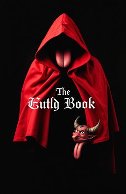 A striking book cover featuring a red cloak with a devil character at the bottom right, playfully sticking out its tongue