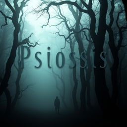 A hauntingly dark and eerie forest, filled with towering, twisted trees that create an oppressive atmosphere