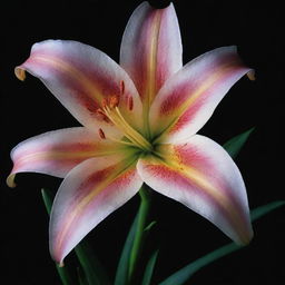 35mm photo of a lily characterized by elements of quantum wave tracking and chaos 5, decorated with style 350.