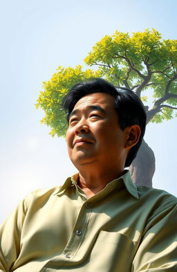 An artistic representation of the Indonesian author Pujo Prayitno, depicted thoughtfully with a peaceful expression