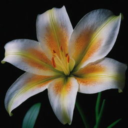 35mm photo of a lily characterized by elements of quantum wave tracking and chaos 5, decorated with style 350.