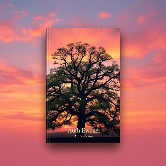 A book cover design featuring a majestic tree as the focal point, with its branches and leaves extending gracefully