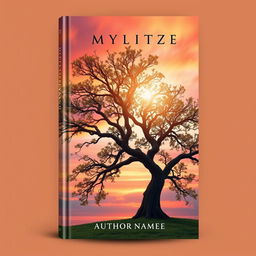 A book cover design featuring a majestic tree as the focal point, with its branches and leaves extending gracefully