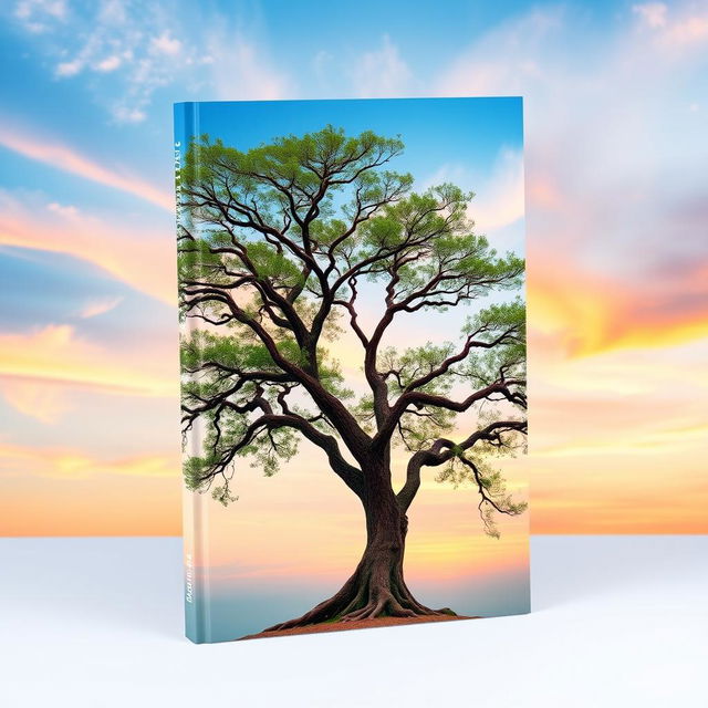 A visually striking book cover design featuring a majestic tree as the central element, its branches and leaves sprawling elegantly