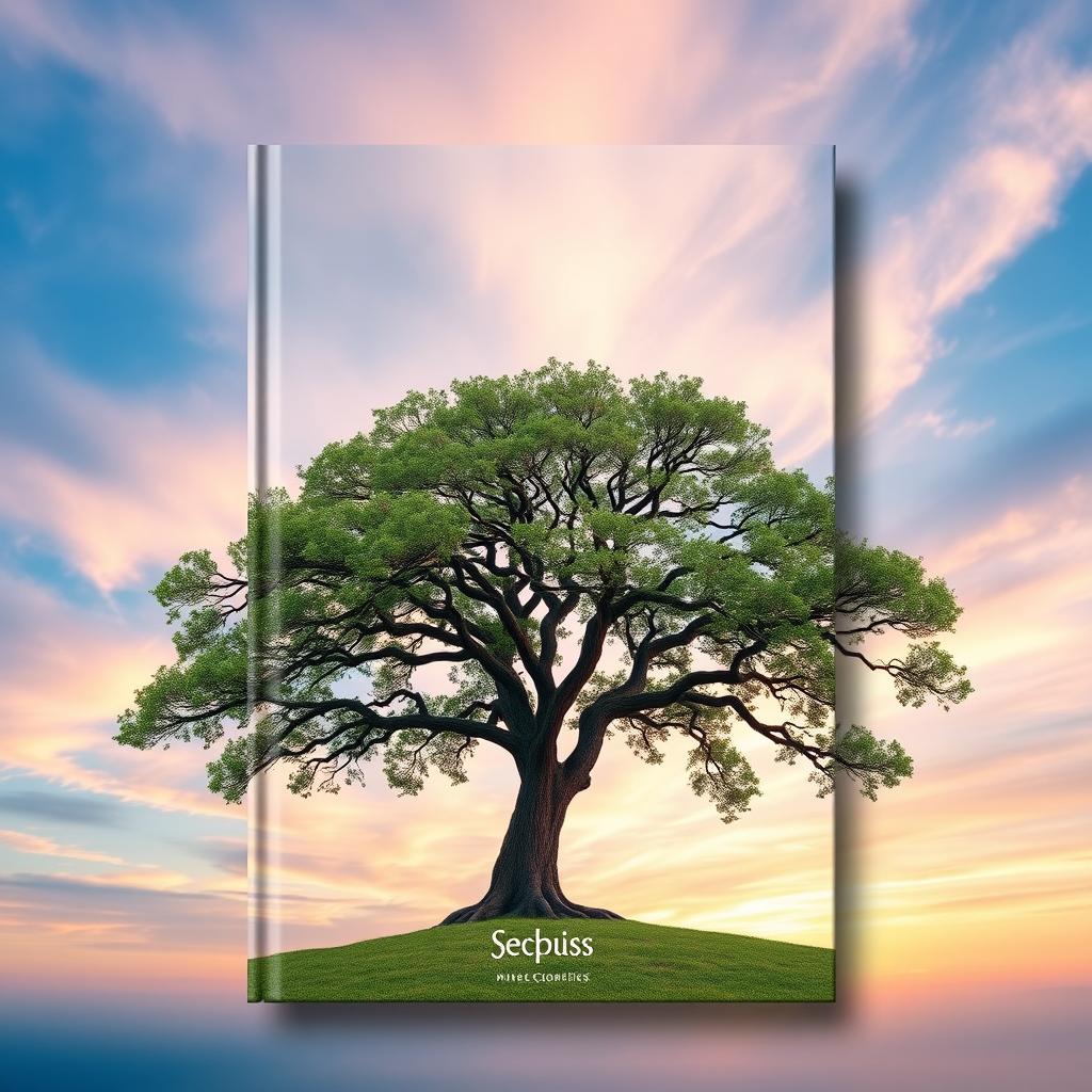 A visually striking book cover design featuring a majestic tree as the central element, its branches and leaves sprawling elegantly