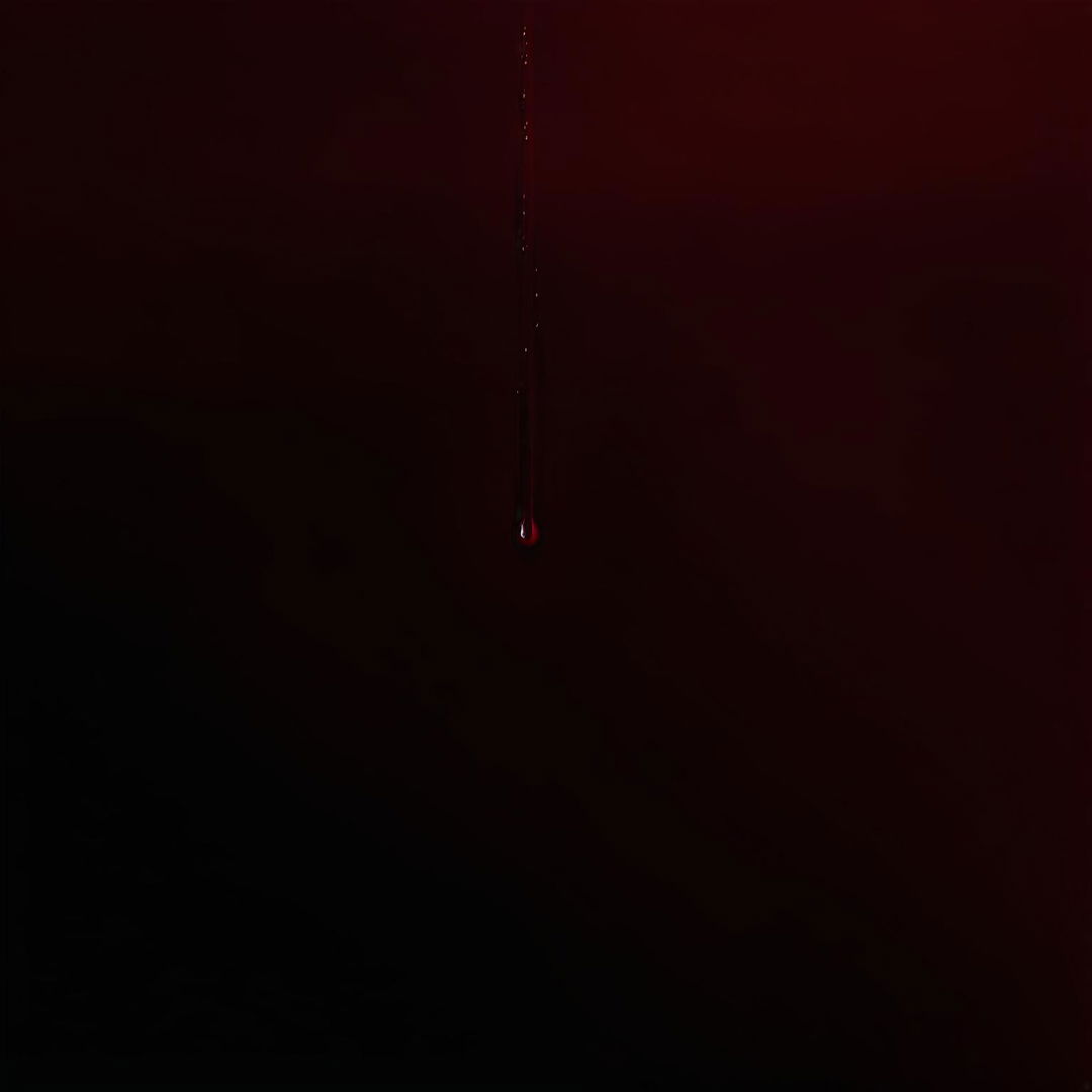 Minimalist horror movie poster with vibrant blood drips on a black backdrop.