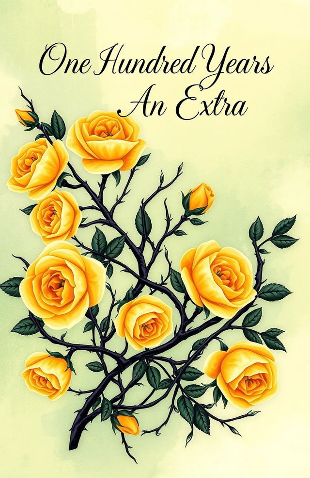 A beautifully illustrated book cover inspired by a fantasy style featuring vibrant yellow roses intertwined with dramatic black thorns