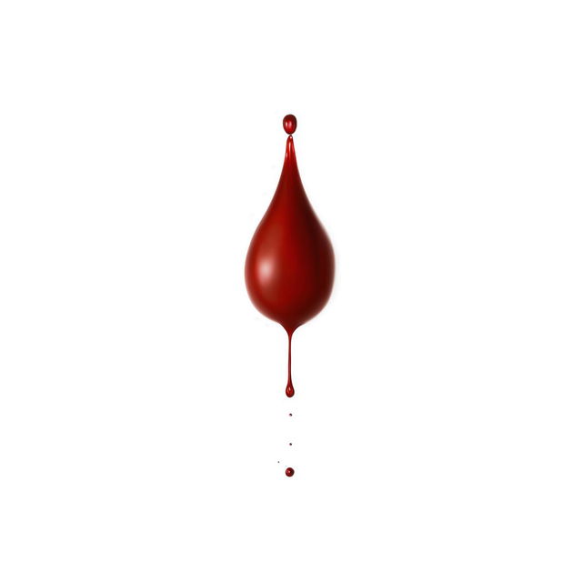 Minimalist horror movie poster with a stark white backdrop and a single, detailed drop of blood falling in mid-air.