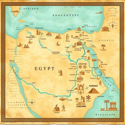 An ancient Egypt map, showcasing detailed geographical features, including the Nile River prominently flowing through the landscape