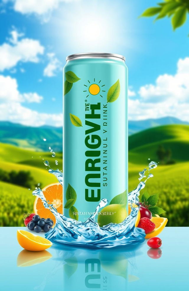 A vibrant and refreshing cover design for a sustainable energy drink