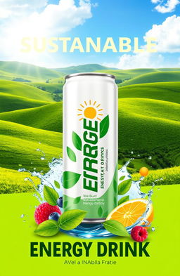 A vibrant and refreshing cover design for a sustainable energy drink