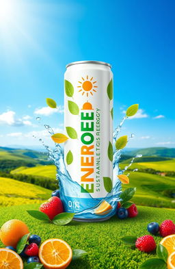 A vibrant and refreshing cover design for a sustainable energy drink