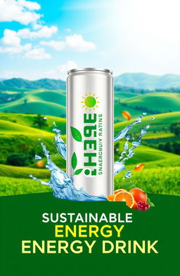 A vibrant and refreshing cover design for a sustainable energy drink