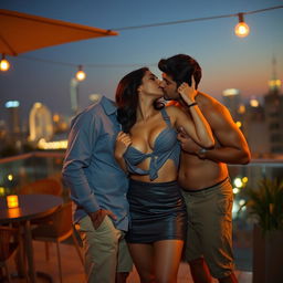 A sensual scene featuring an attractive woman inspired by Nushrath Bharucha, wearing a short skirt