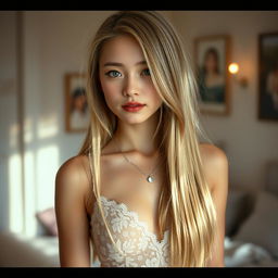 A 19-year-old female character with slender, straight blonde hair that cascades elegantly, her enchanting beauty makes her appear five years younger