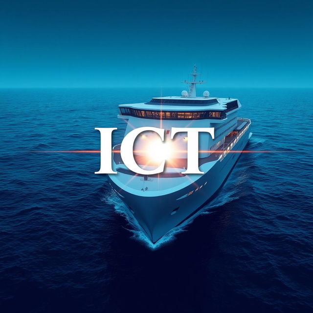 A realistic minimalist cover page design for a book about Information and Communication Technology (ICT) used in seagoing ships