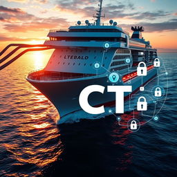 A realistic cover page design for a book on Information and Communication Technology (ICT) utilized in seagoing ships