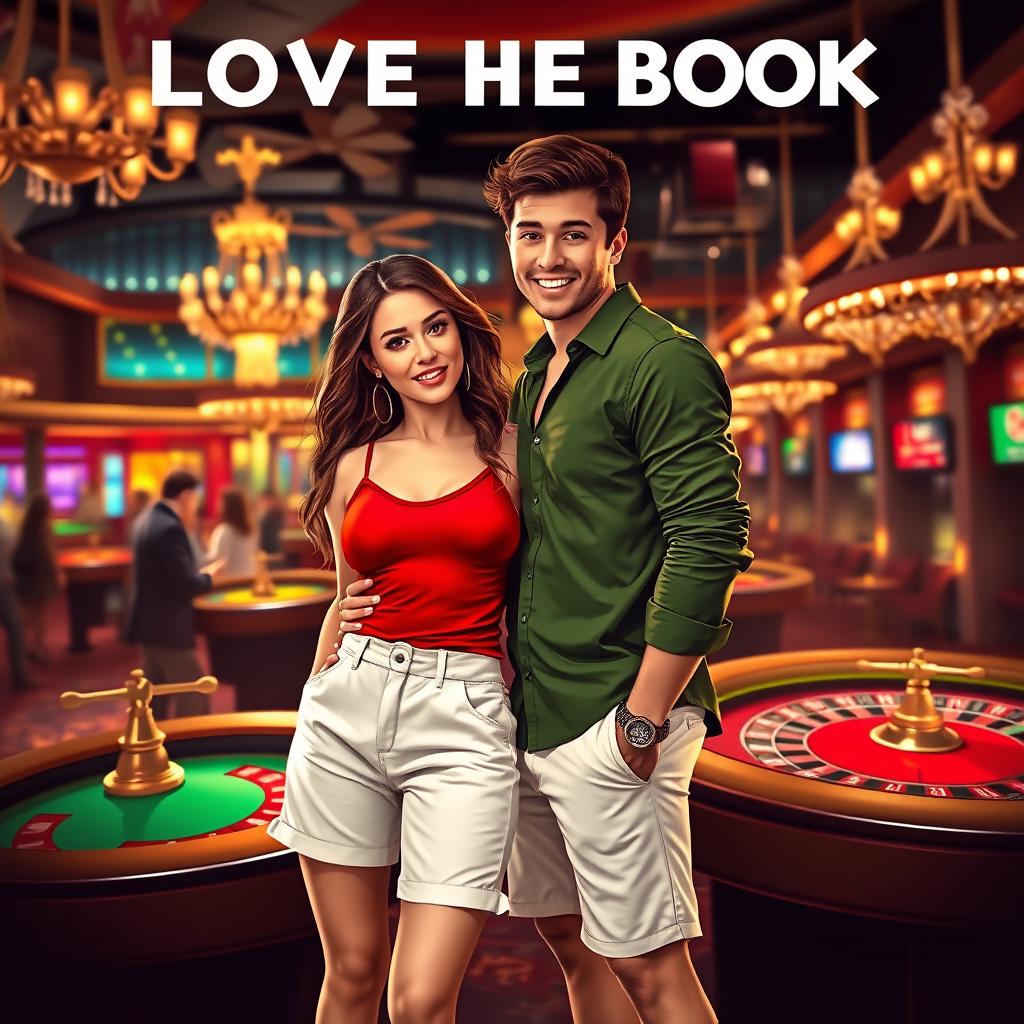 A captivating book cover design showcasing a love story between two people who met in a glamorous casino in Italy