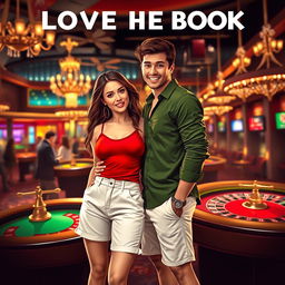 A captivating book cover design showcasing a love story between two people who met in a glamorous casino in Italy