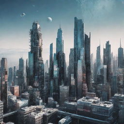 Innovative mixed media-style digital art combining 3D models, glitch art, and photography. The artwork features futuristic cityscapes distinguished by unexpected textures, layers, and dimensions.