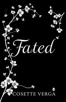 A stunning design featuring a black background contrasted with a gracefully curved white vine adorned with blooming flowers