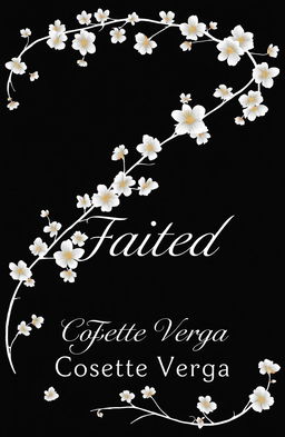 A stunning design featuring a black background contrasted with a gracefully curved white vine adorned with blooming flowers
