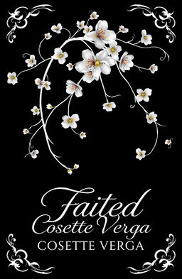 A stunning design featuring a black background contrasted with a gracefully curved white vine adorned with blooming flowers