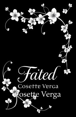 A stunning design featuring a black background contrasted with a gracefully curved white vine adorned with blooming flowers