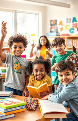 A visually stimulating and engaging image that represents the motivation to learn among Generation Alpha and Generation Beta students, featuring diverse children modeling enthusiasm for education