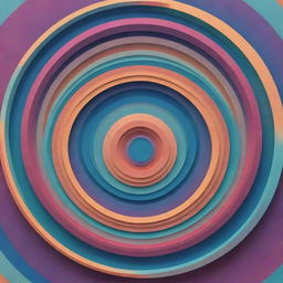 Abstract digital art made of overlapping circles and polygons, arranged in a creative, layered composition. Render the scene in psychedelic colors to create a mathematical and optical illusion effect.