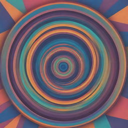 Abstract digital art made of overlapping circles and polygons, arranged in a creative, layered composition. Render the scene in psychedelic colors to create a mathematical and optical illusion effect.