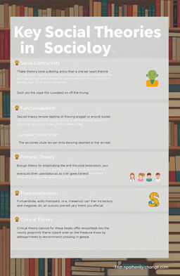 An informative and visually engaging infographic showcasing a list of various significant social theories from different sociological perspectives