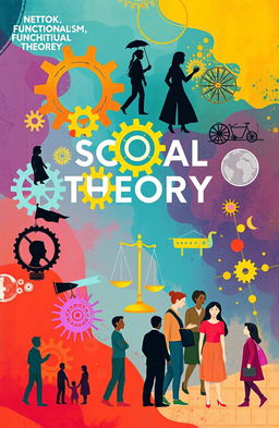 An artistic representation of various social theories displayed in a vibrant, conceptual manner