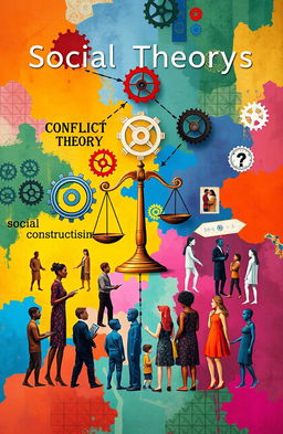 An artistic representation of various social theories displayed in a vibrant, conceptual manner