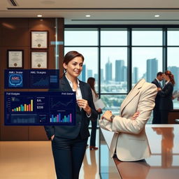 A modern financial institution's office, showcasing a sleek and professional environment
