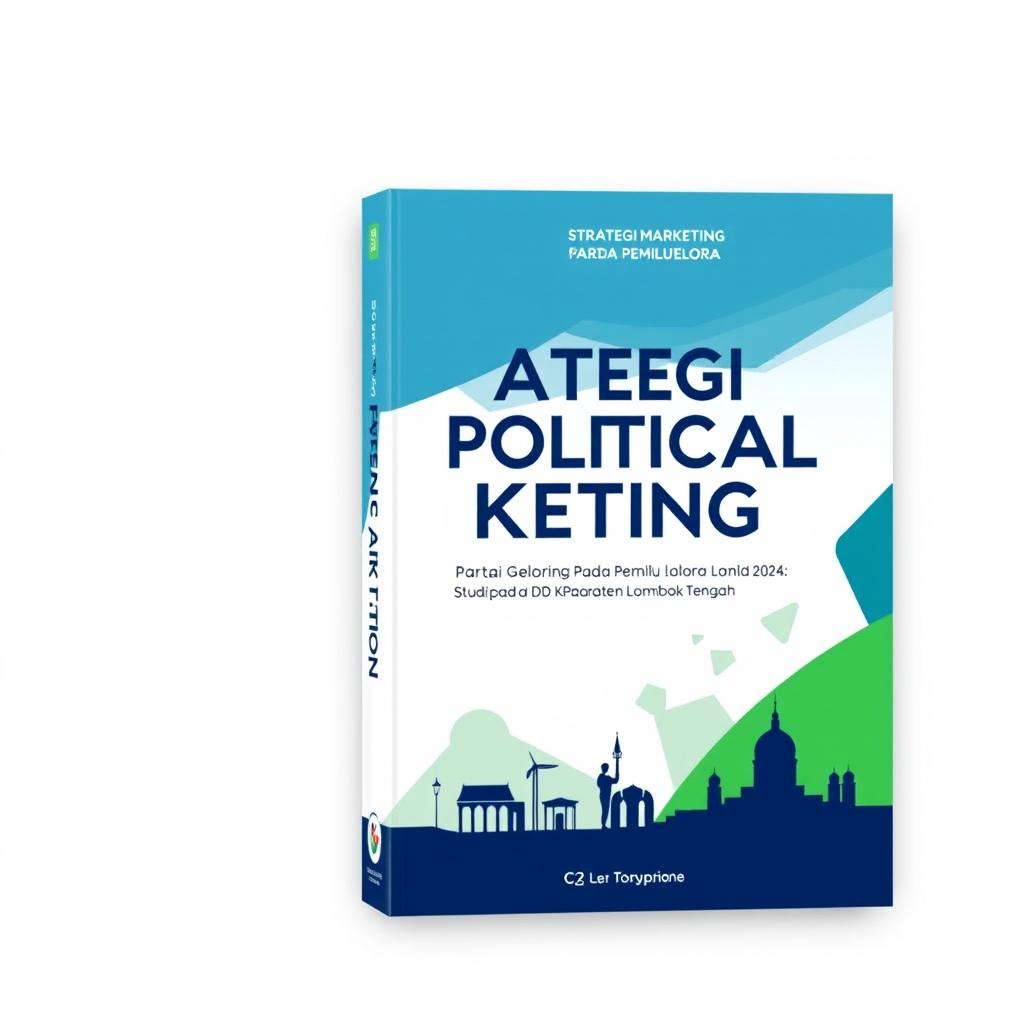 A stylish and contemporary book cover for 'Strategi Political Marketing Partai Gelora Pada Pemilu 2024: Studi pada DPD Partai Gelora Kabupaten Lombok Tengah'