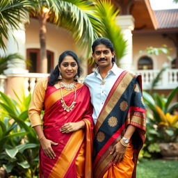 A portrait of a young, affluent couple from Kerala, India, radiating sophistication and style