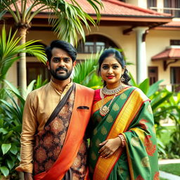 A portrait of a young, affluent couple from Kerala, India, radiating sophistication and style