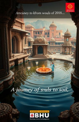 An intricate scene depicting an ancient kund in Varanasi, showcasing its historical significance and connection to spirituality