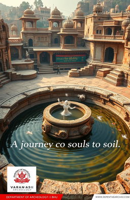 An intricate scene depicting an ancient kund in Varanasi, showcasing its historical significance and connection to spirituality