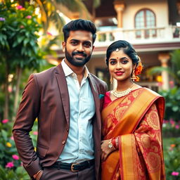 A captivating portrait of a young, affluent couple from Kerala, India, radiating sophistication and modern elegance
