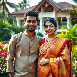 A captivating portrait of a young, affluent couple from Kerala, India, radiating sophistication and modern elegance