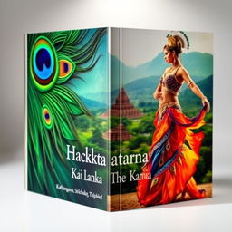 A captivating book cover design showcasing a vibrant peacock feather on the left half, displaying its intricate patterns and brilliant colors