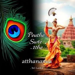 A captivating book cover design showcasing a vibrant peacock feather on the left half, displaying its intricate patterns and brilliant colors