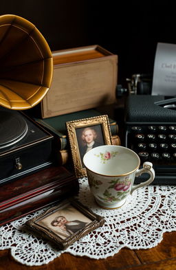 A beautifully arranged vintage still life scene featuring an assortment of retro items