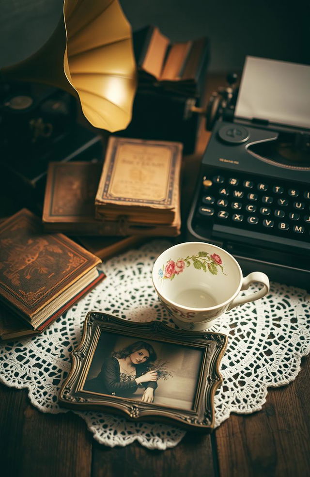 A beautifully arranged vintage still life scene featuring an assortment of retro items