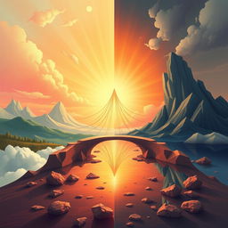 A philosophical illustration depicting the concepts of Platonism, illustrating the dualism of Plato's thought