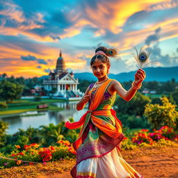 A captivating book cover featuring a vivid background of Katharagama in Sri Lanka